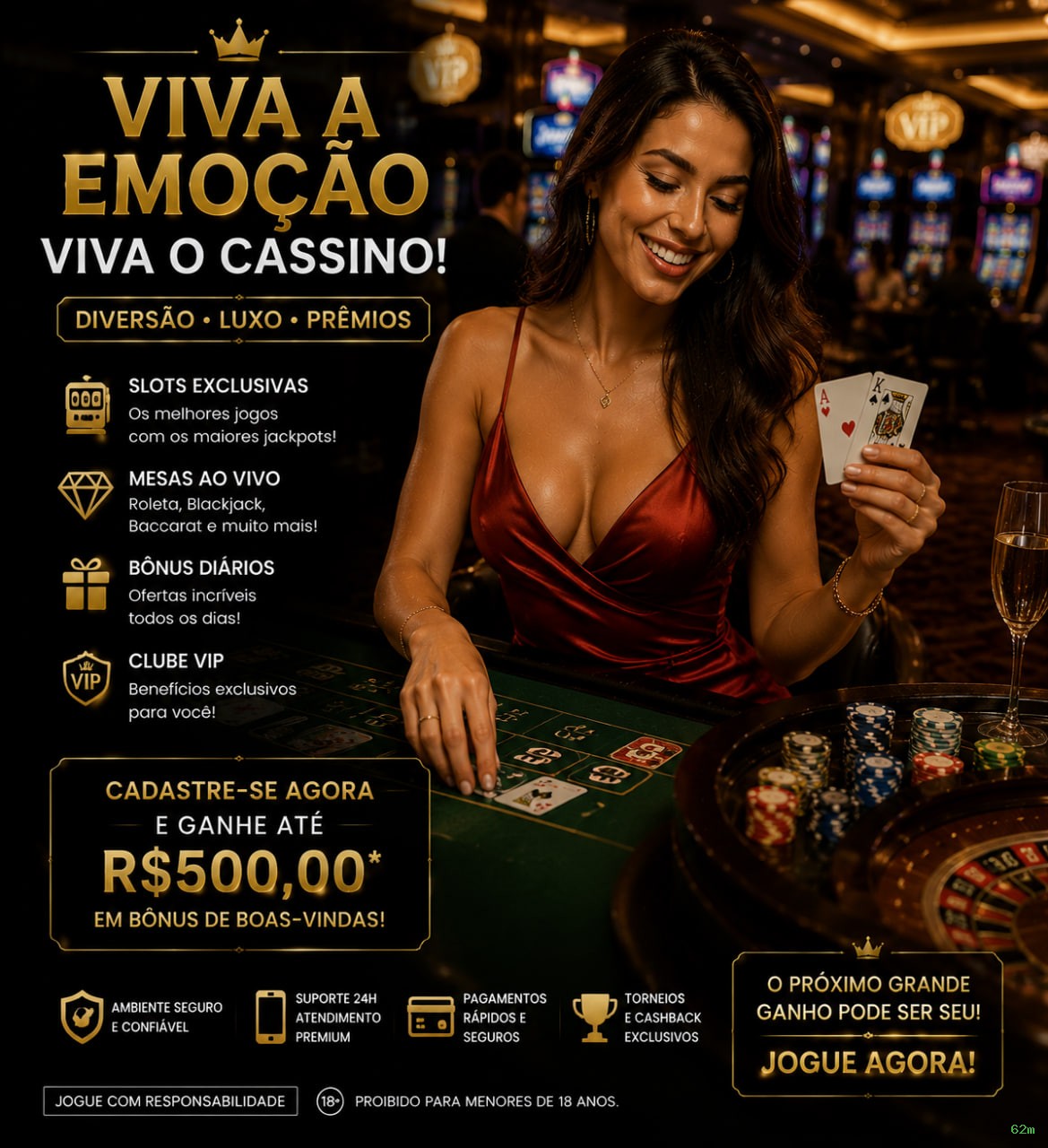 Cassino ao vivo da 62m com dealers reais